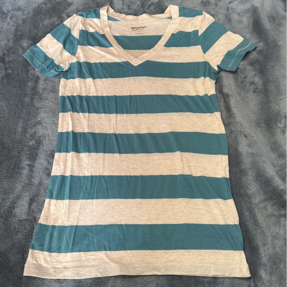 Arizona Jean Company Teal and Cream Striped Tee